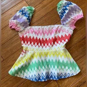 Anthropologie Yumi Kim White and Rainbow Chevron Blouse, Small